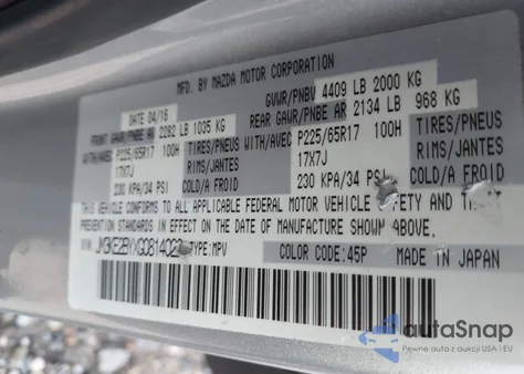 2016 Mazda Cx-5 Sport from USA, damaged, VIN JM3KE2BYXG0814022